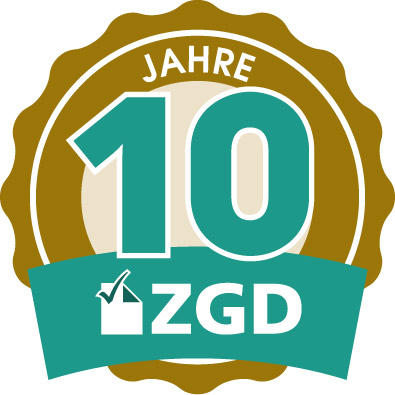 2021 besteht die Zertifizierungsgruppe Druck, Holz & Papier zehn Jahre. Logo: ZGD