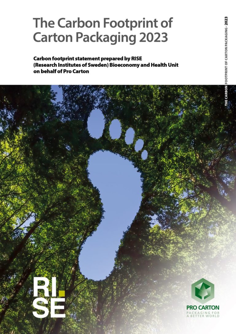Cover der Studie zum CO2-Footprint von Kartonagen, die zum kostenfreien Download zur Verfügung steht. Cover: ProCarton