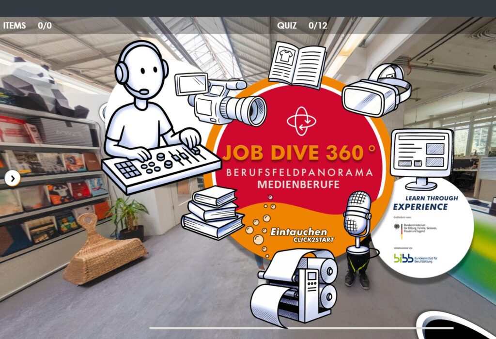 Homepage „Job Dive 360°: Medienberufe“ im Webportal „zynd.de“. Screenshot: Frank Baier